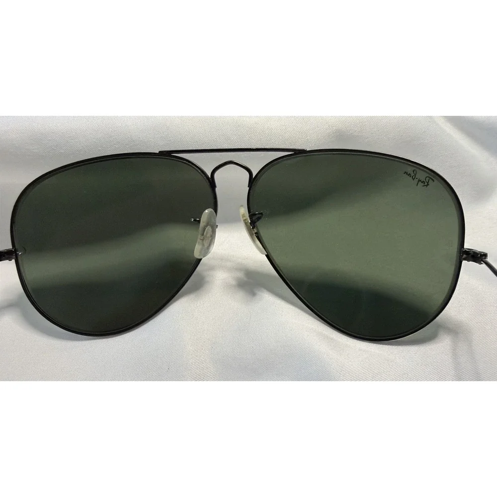 62[]14 VINTAGE B&L RAY-BAN BLACK CRYSTAL LENS LARGE AVIATOR SUNGLASSES W/Case